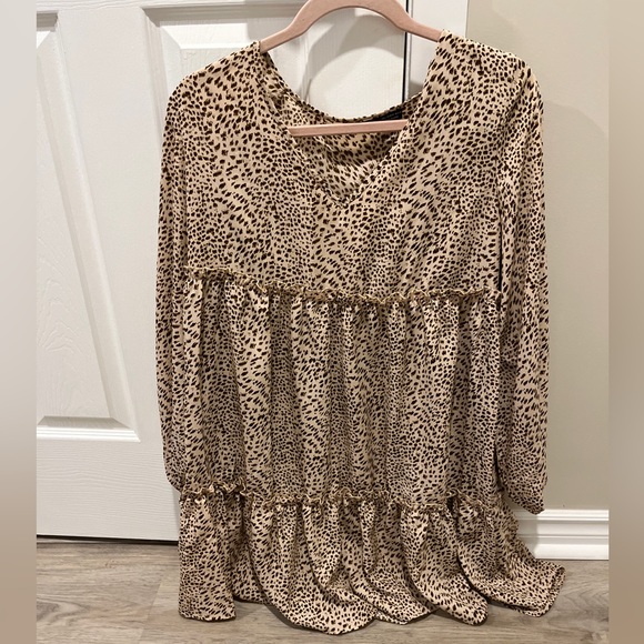 SHEIN Speckled Dalmatian Print Frill Trim Chiffon Smock Dress - Picture 3 of 8